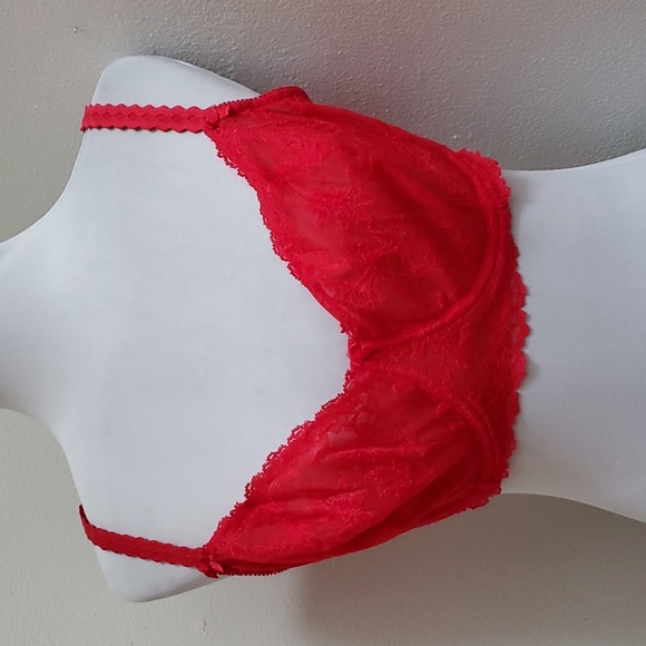 Bra & Panty Set Sizes 38DD/1x Red Lace By Felina Lingerie & Donna Loren - Picture 2 of 16
